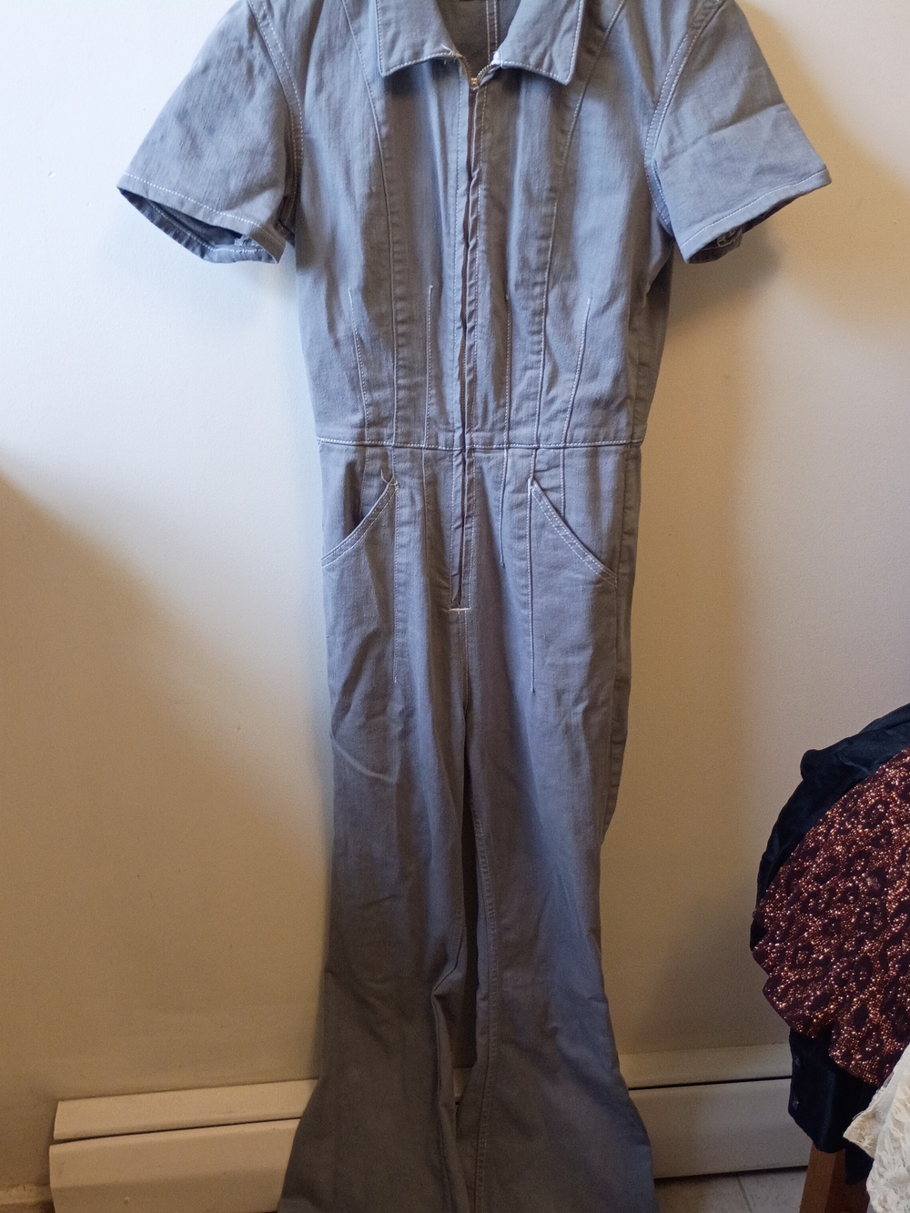 We The Free Light Gray Short-Sleeve Zip-Front Utility Jumpsuit